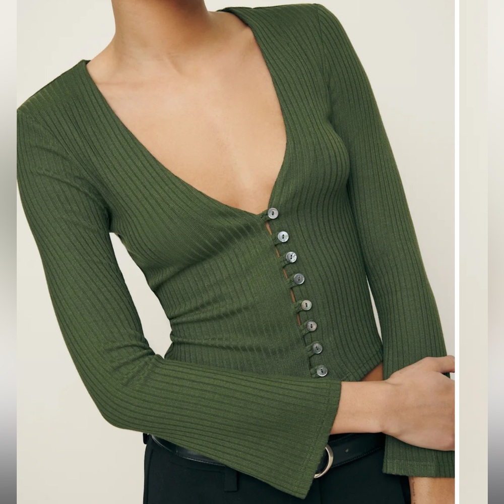 Reformation Gellar Knit Top Green - Size L